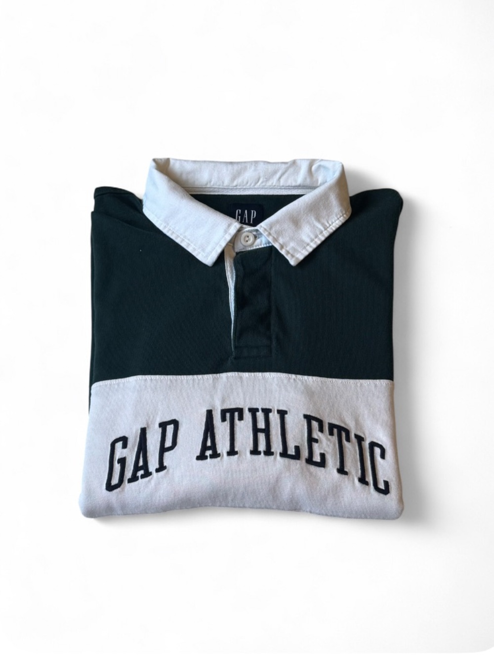 GAP Dark Green and White Rugby Stripe Long Sleeve Shirt